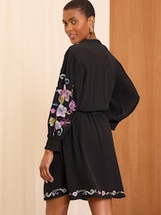Love & Roses Black Petite Floral Embroidered Dress - Image 4 of 4