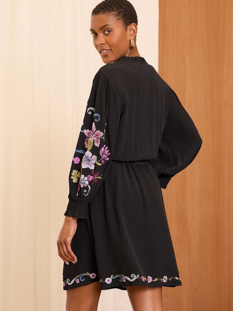 Love & Roses Black Petite Floral Embroidered Dress - Image 4 of 4
