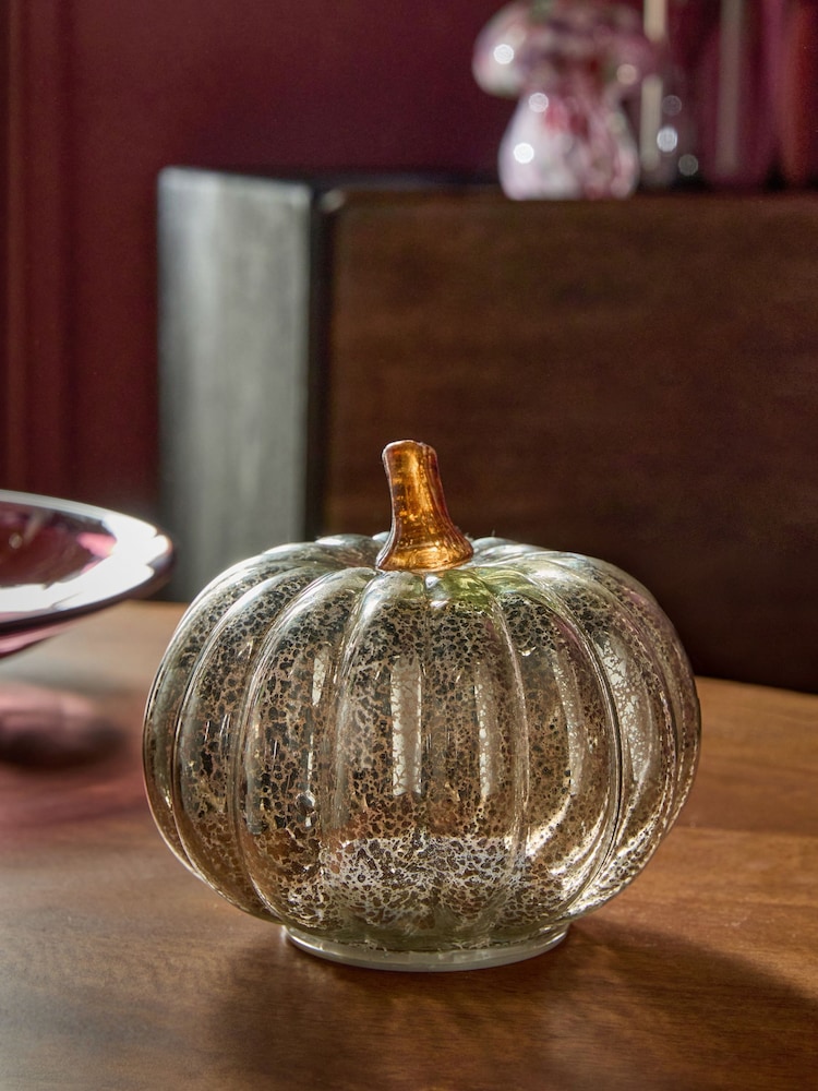 Silver Light Up Glass Pumpkin Decoration - Image 2 of 5