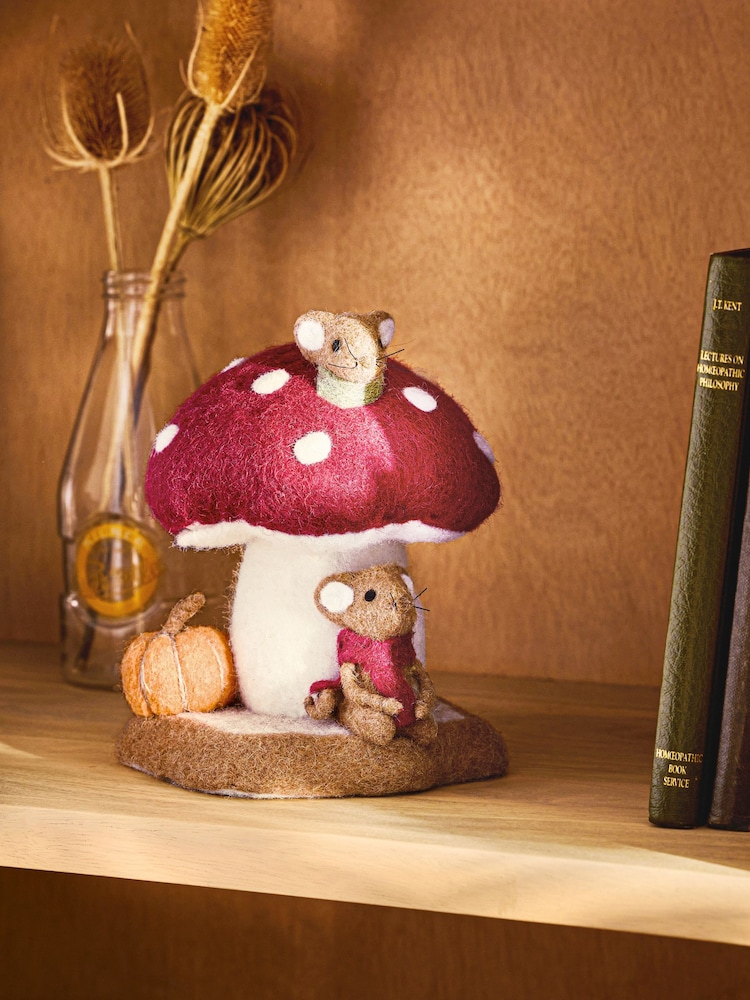 Burgundy Red Autumn Mushroom House Felt Ornament - Image 1 of 4