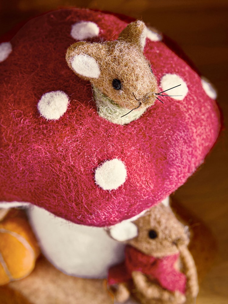 Burgundy Red Autumn Mushroom House Felt Ornament - Image 4 of 4