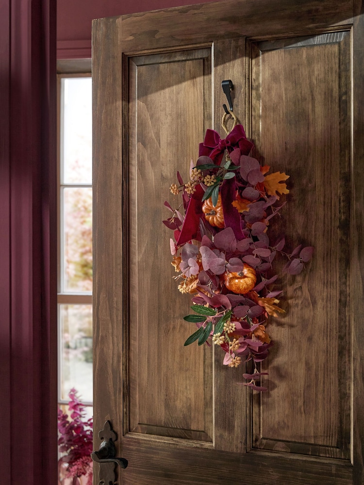 Plum Purple Autumnal Pumpkin Swag Wreath - Image 1 of 3
