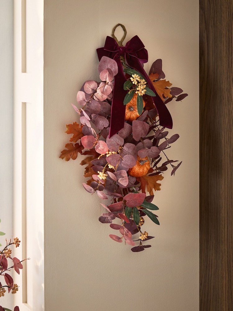 Plum Purple Autumnal Pumpkin Swag Wreath - Image 1 of 4 Plum Purple Autumnal Pumpkin Swag Wreath - Image 1 of 4