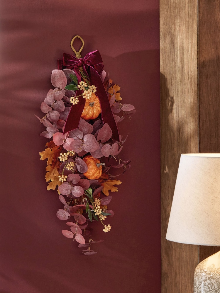 Plum Purple Autumnal Pumpkin Swag Wreath - Image 2 of 3
