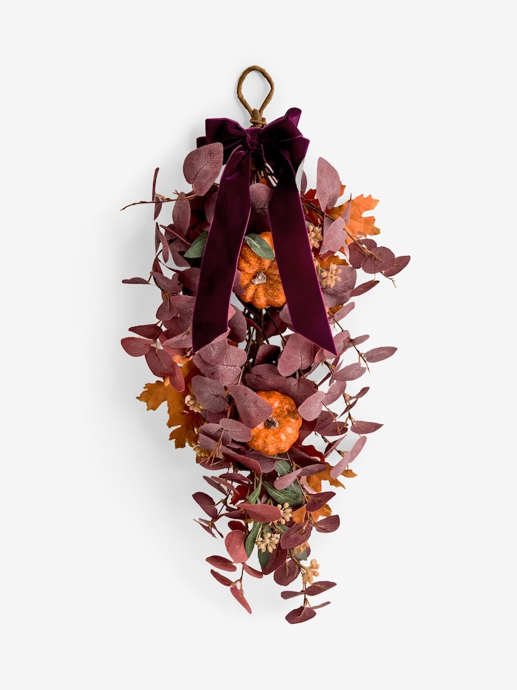 Plum Purple Autumnal Pumpkin Swag Wreath - Image 4 of 4 Plum Purple Autumnal Pumpkin Swag Wreath - Image 4 of 4