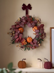 Plum Purple Light Up Autumnal Pumpkin Wreath - Image 2 of 4