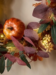 Plum Purple Light Up Autumnal Pumpkin Wreath - Image 3 of 4