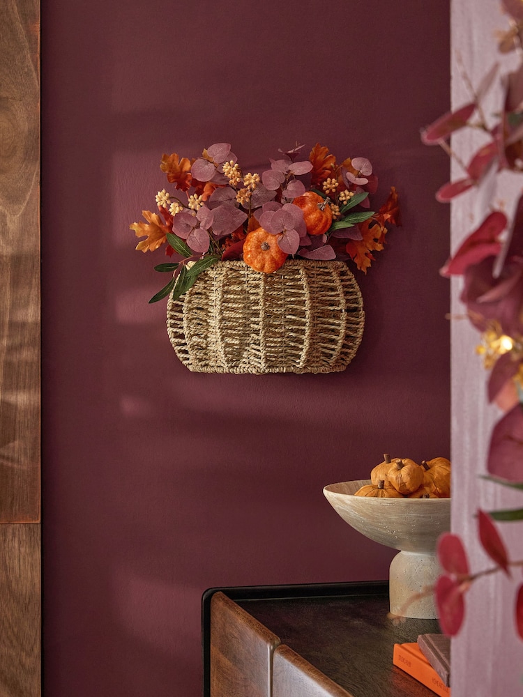 Plum Purple Autumnal Pumpkin Door Basket Wreath - Image 1 of 3