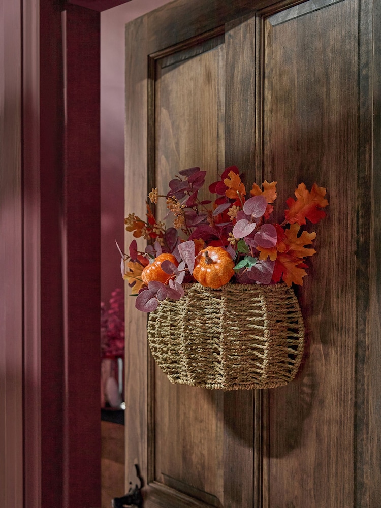 Plum Purple Autumnal Pumpkin Door Basket Wreath - Image 2 of 3