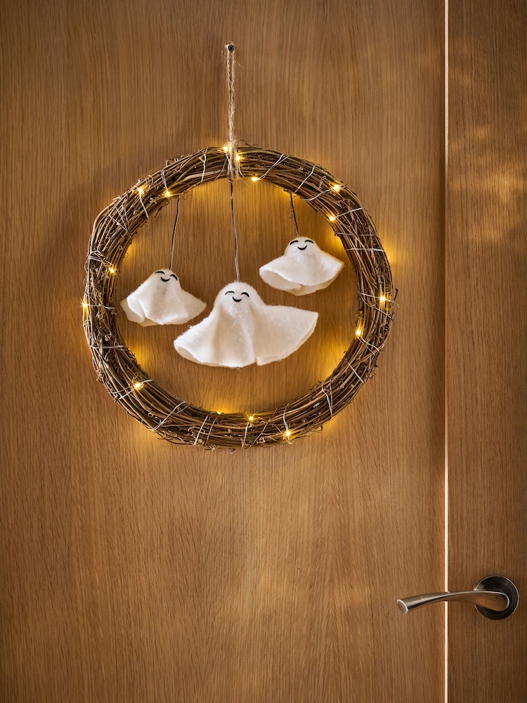 Brown Light Up Halloween Ghost Wreath - Image 1 of 4
