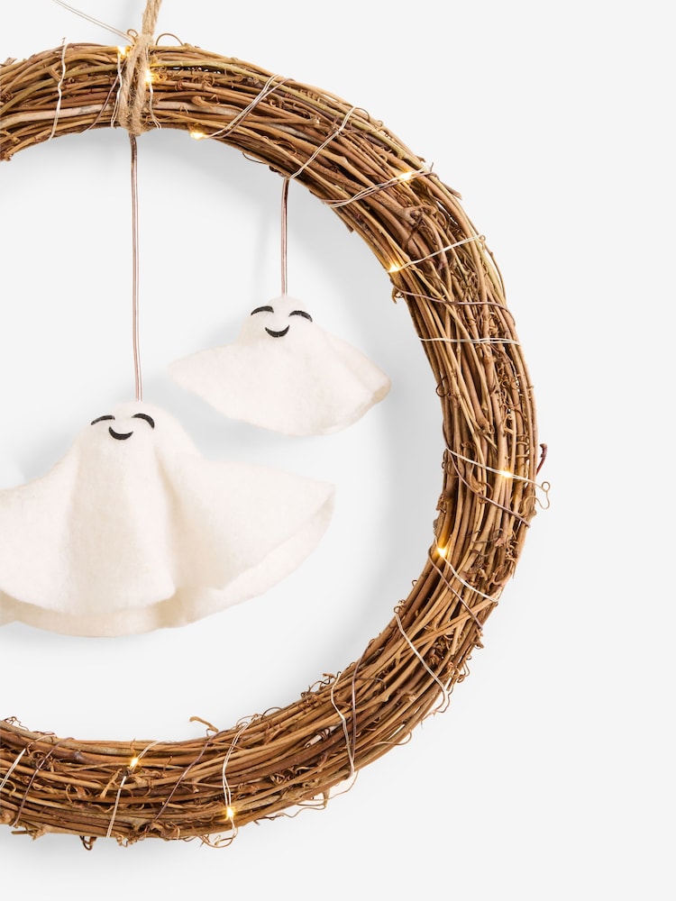 Brown Light Up Halloween Ghost Wreath - Image 4 of 4