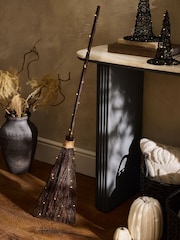 Brown Light Up Halloween Broom Decoration - Image 1 of 4