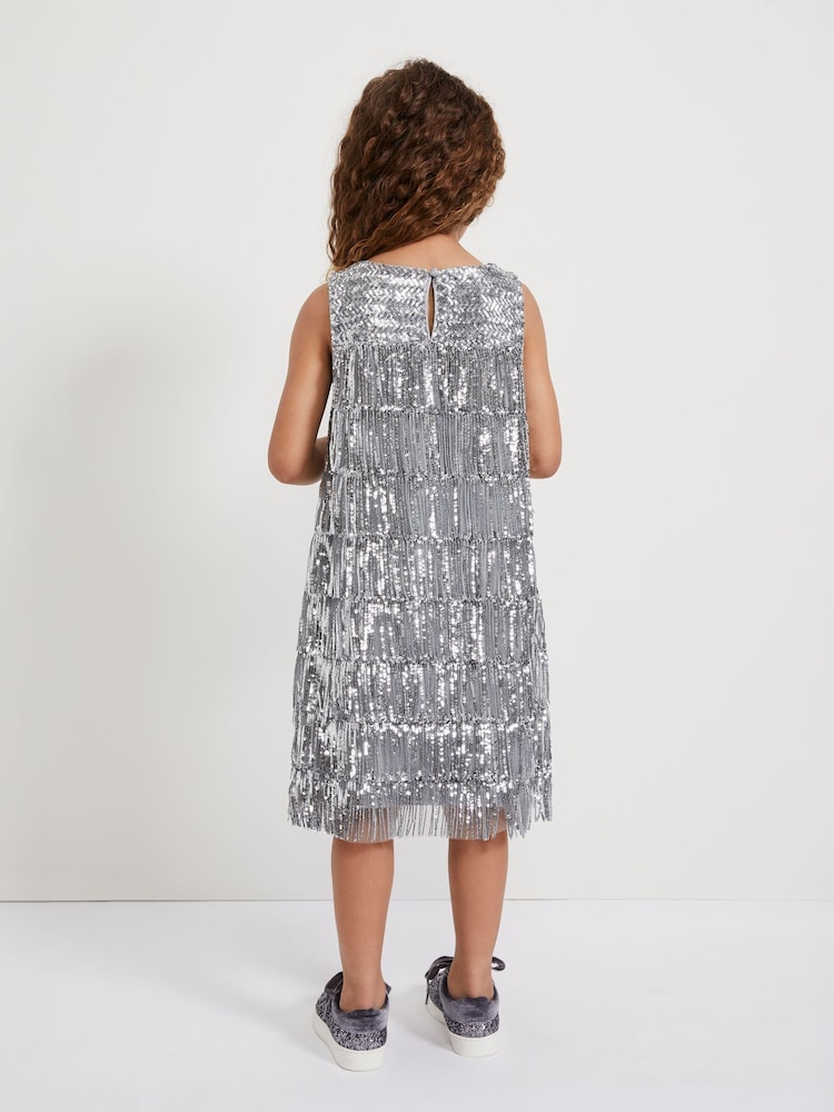 Phase Eight Silver Lulu Fringe Sequin Dress - Image 2 of 7