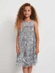 Phase Eight Silver Lulu Fringe Sequin Dress - Image 3 of 7