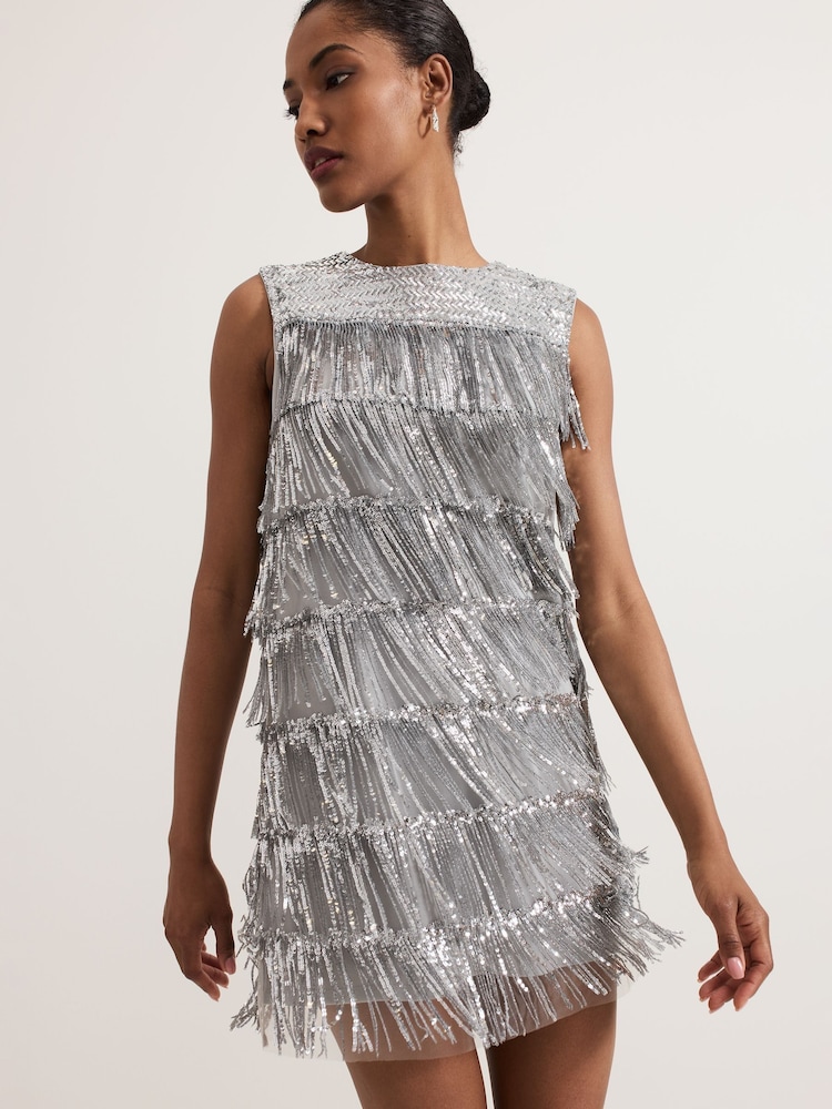 Phase Eight Silver Lula Fringe Dress - Image 6 of 7