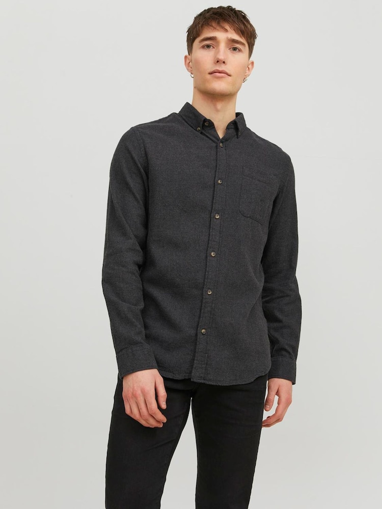JACK & JONES Grey Melange 100% Cotton Shirt - Image 1 of 5
