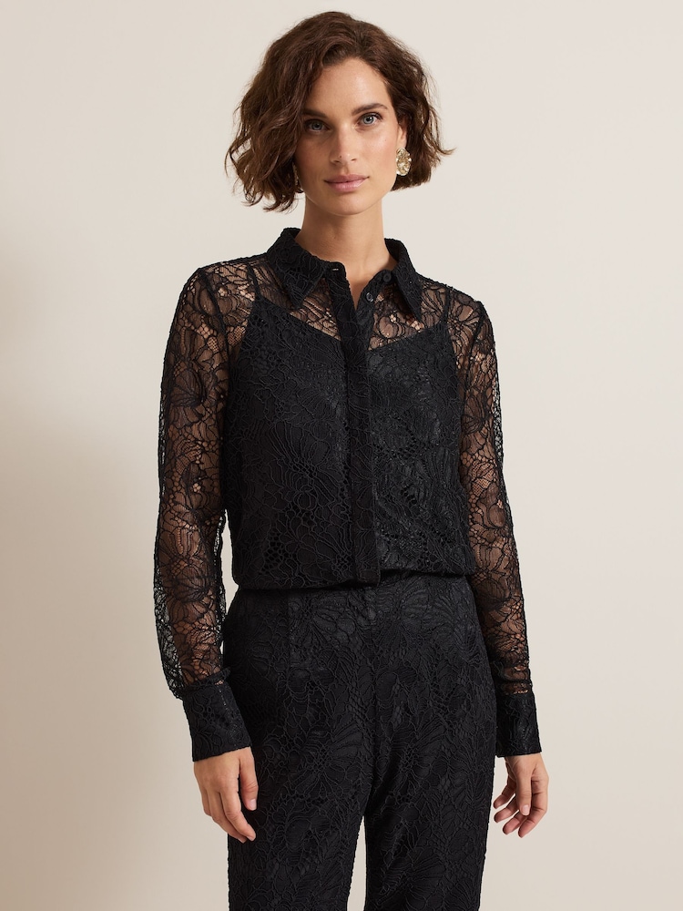 Phase Eight Black Livana Lace Shirt - Image 1 of 7