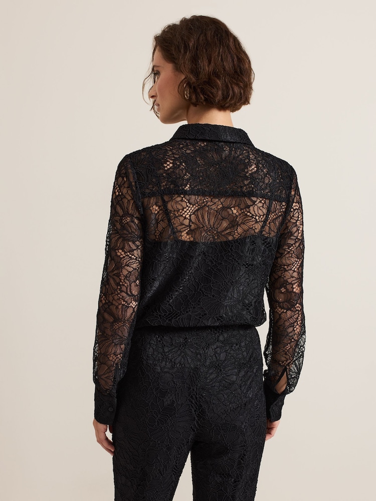Phase Eight Black Livana Lace Shirt - Image 2 of 7