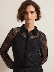 Phase Eight Black Livana Lace Shirt - Image 4 of 7