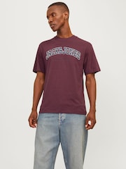 JACK & JONES Burgundy Varsity Print Logo 100% Cotton T-Shirt - Image 1 of 6