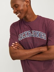 JACK & JONES Burgundy Varsity Print Logo 100% Cotton T-Shirt - Image 4 of 6