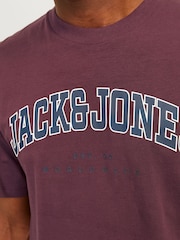 JACK & JONES Burgundy Varsity Print Logo 100% Cotton T-Shirt - Image 5 of 6
