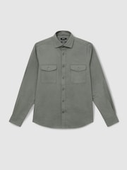 Reiss Sage Whisper Stretch-Cotton Twill Twin-Pocket Overshirt - Image 2 of 6
