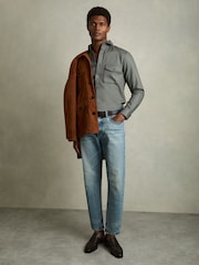 Reiss Sage Whisper Stretch-Cotton Twill Twin-Pocket Overshirt - Image 3 of 6