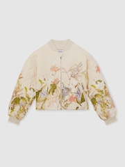 Reiss Pink Print Nina 13-14 yrs Quilted Printed Bomber Jacket - Image 1 of 4