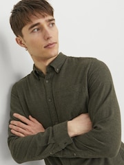 JACK & JONES Green Melange 100% Cotton Shirt - Image 3 of 5