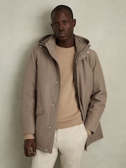 Reiss Coffee Brown Lucan Hooded Zip-Through Padded Jacket - Image 1 of 7