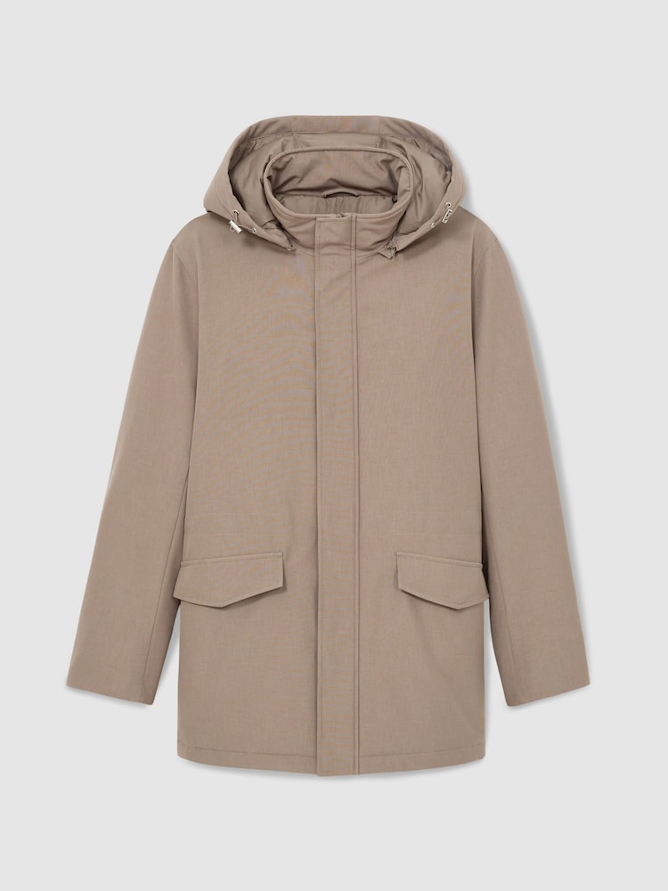 Reiss Coffee Brown Lucan Hooded Zip-Through Padded Jacket - Image 2 of 7