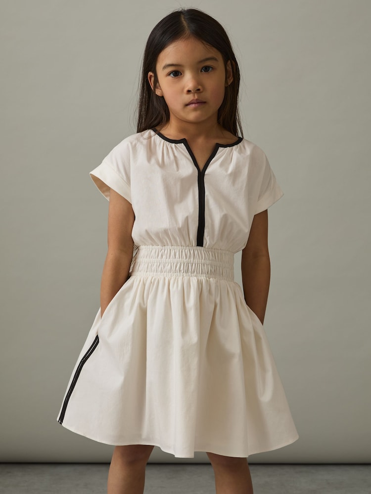 Reiss Ivory Lena 4-9 yrs Cotton Cap-Sleeve Ruched Dress - Image 1 of 4