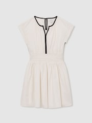 Reiss Ivory Lena 4-9 yrs Cotton Cap-Sleeve Ruched Dress - Image 2 of 4