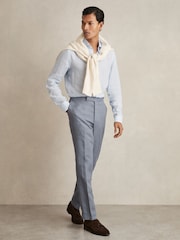 Bleu avio - Pantalon de costume Reiss Warner en lin coupe ample - Image 1 of 7