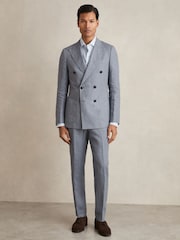 Bleu avio - Pantalon de costume Reiss Warner en lin coupe ample - Image 3 of 7