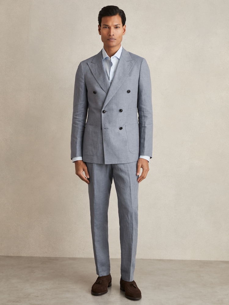 Bleu avio - Pantalon de costume Reiss Warner en lin coupe ample - Image 3 of 7