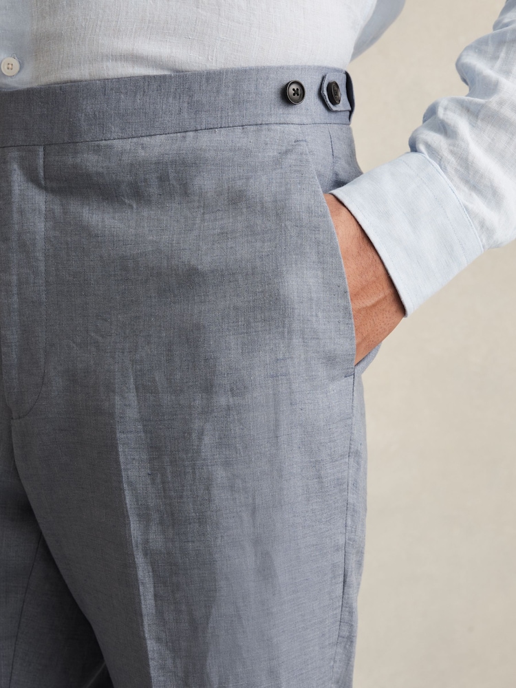 Bleu avio - Pantalon de costume Reiss Warner en lin coupe ample - Image 5 of 7