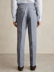 Bleu avio - Pantalon de costume Reiss Warner en lin coupe ample - Image 6 of 7