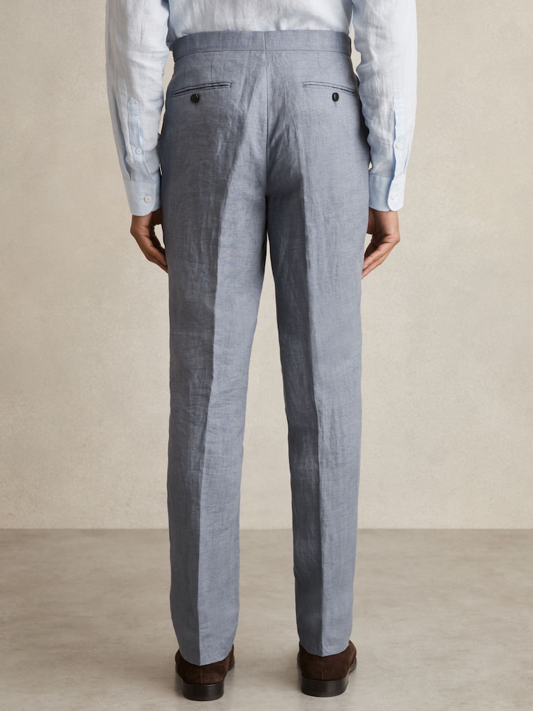 Bleu avio - Pantalon de costume Reiss Warner en lin coupe ample - Image 6 of 7