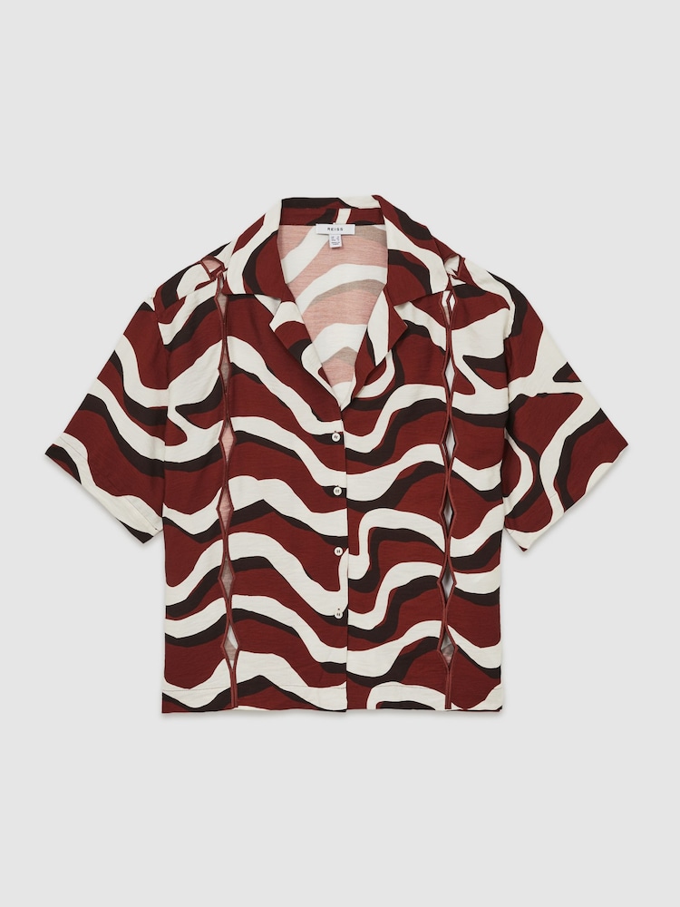 Reiss White Wave-Print Cut-Out Shirt - Image 2 of 6