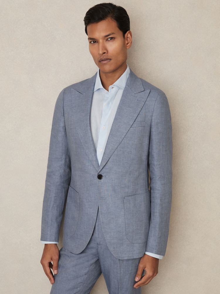 Bleu avio - Reiss Warner Linen Single-Breasted Suit Blazer Slim-Fit - Image 1 de 7