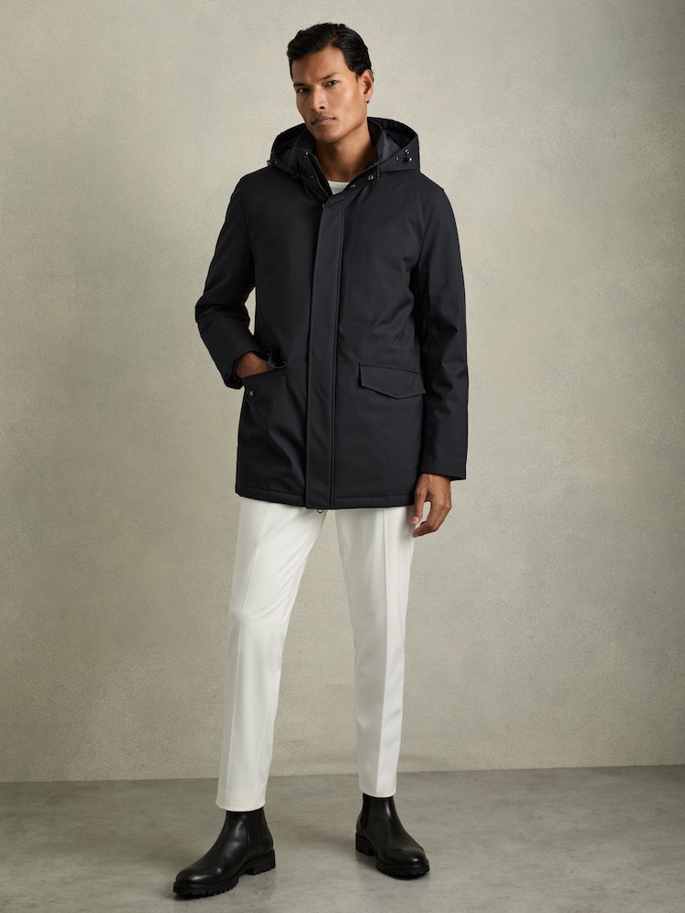 Reiss Navy Lucan Hooded Zip-Through Padded Jacket - Image 1 of 7