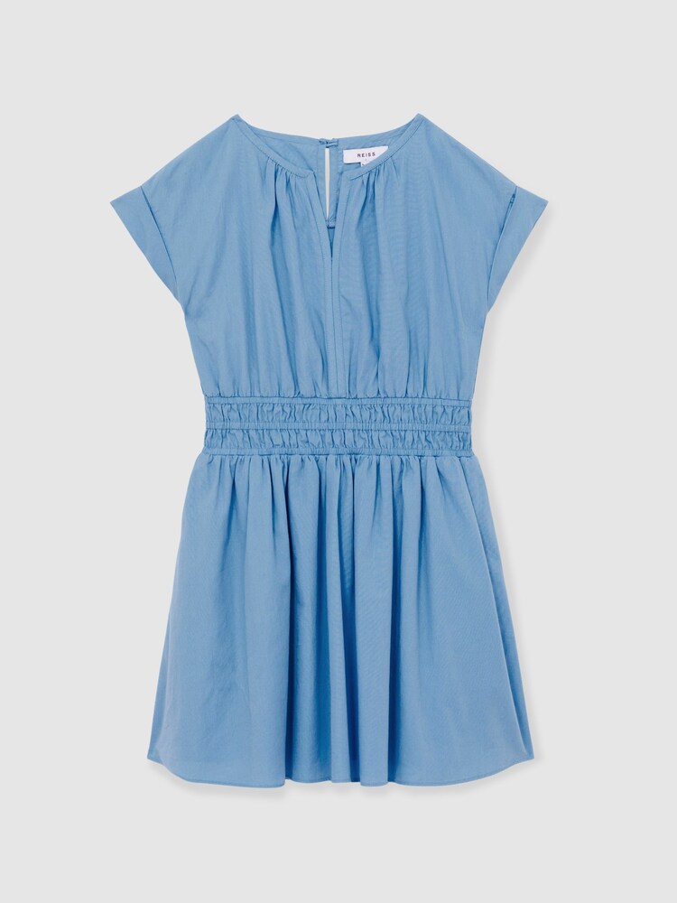 Reiss Blue Lena 13-14 yrs Cotton Cap-Sleeve Ruched Dress - Image 1 of 4 Reiss Blue Lena 13-14 yrs Cotton Cap-Sleeve Ruched Dress - Image 1 of 4