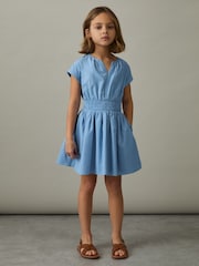 Reiss Blue Lena 13-14 yrs Cotton Cap-Sleeve Ruched Dress - Image 2 of 4