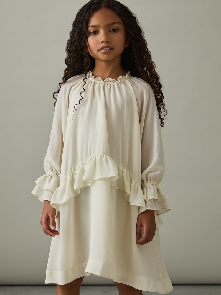 Reiss Ivory Lunar 9-13 yrs Chiffon Ruffle-Trim Dress - Image 1 of 4