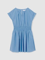 Reiss Blue Lena 4-9 yrs Cotton Cap-Sleeve Ruched Dress - Image 2 of 4