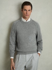 Reiss Mid Grey Melange Cloud Wool Blend Ridge Seam Jumper - Image 1 of 6