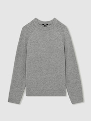 Reiss Mid Grey Melange Cloud Wool Blend Ridge Seam Jumper - Image 2 of 6
