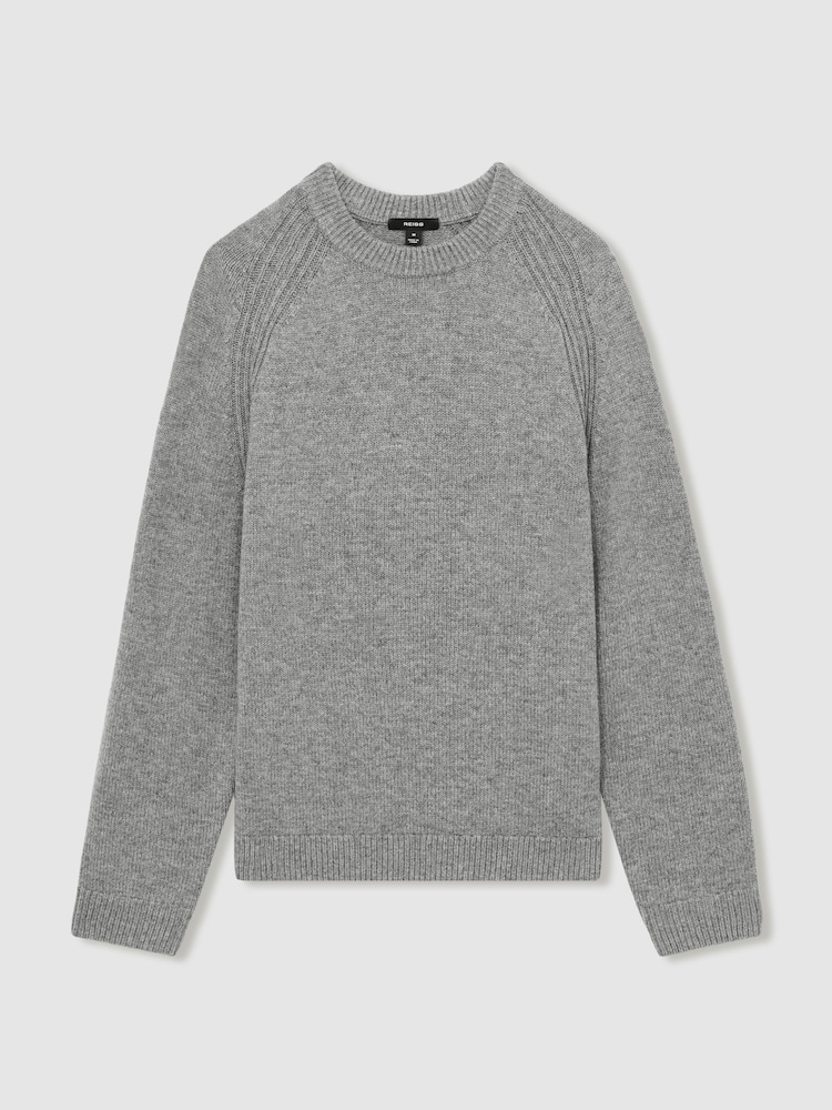 Reiss Mid Grey Melange Cloud Wool Blend Ridge Seam Jumper - Image 2 of 6